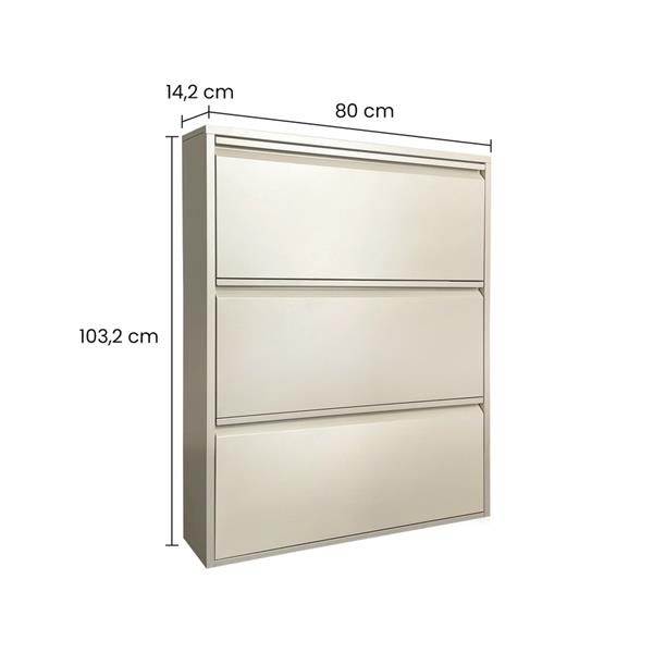 Scarpiera salvaspazio 3 ante in metallo avorio 80x14,2x103,2 cm - Emy