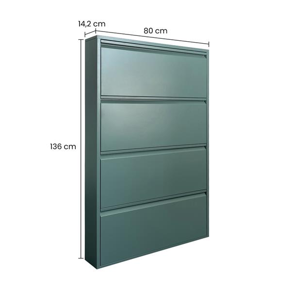 Scarpiera 4 ante 80x14,2x136 cm in metallo verde - Emy