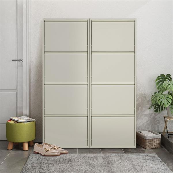 Scarpiera 4 ante salvaspazio in metallo avorio 50,5x15,2x144 cm - Emy