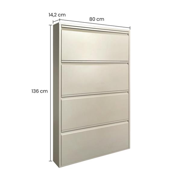Scarpiera 4 ante salvaspazio in metallo avorio 80x14,2x136 cm - Emy