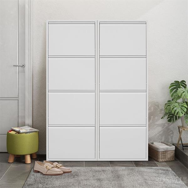 Scarpiera moderna bianca 4 ante in metallo 50,5x15,2x143 cm - Emy