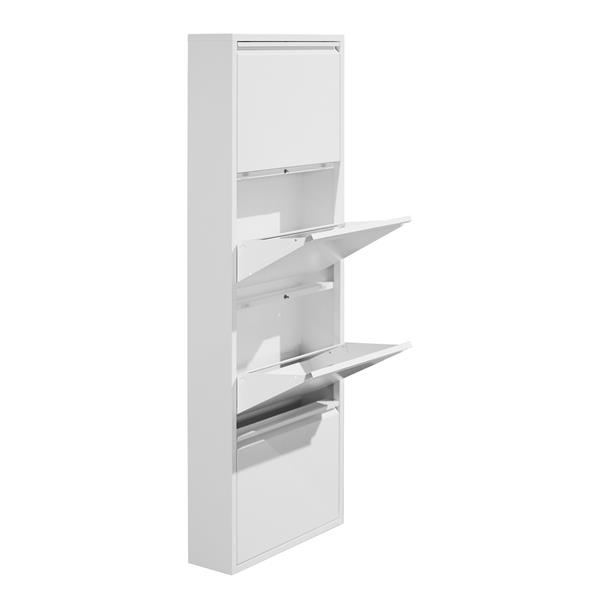 Scarpiera moderna bianca 4 ante in metallo 50,5x15,2x143 cm - Emy