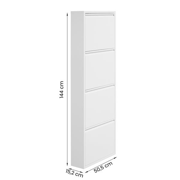 Scarpiera moderna bianca 4 ante in metallo 50,5x15,2x143 cm - Emy