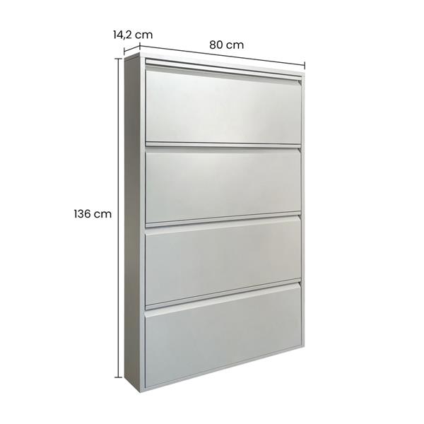 Scarpiera moderna grigia 4 ante in metallo 80x14,2x136 cm - Emy