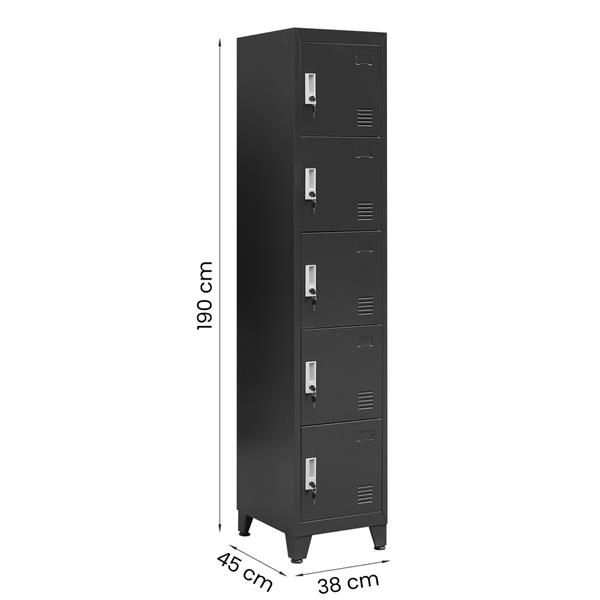 Armadio metallo con 5 ante 38x45x190 colore nero