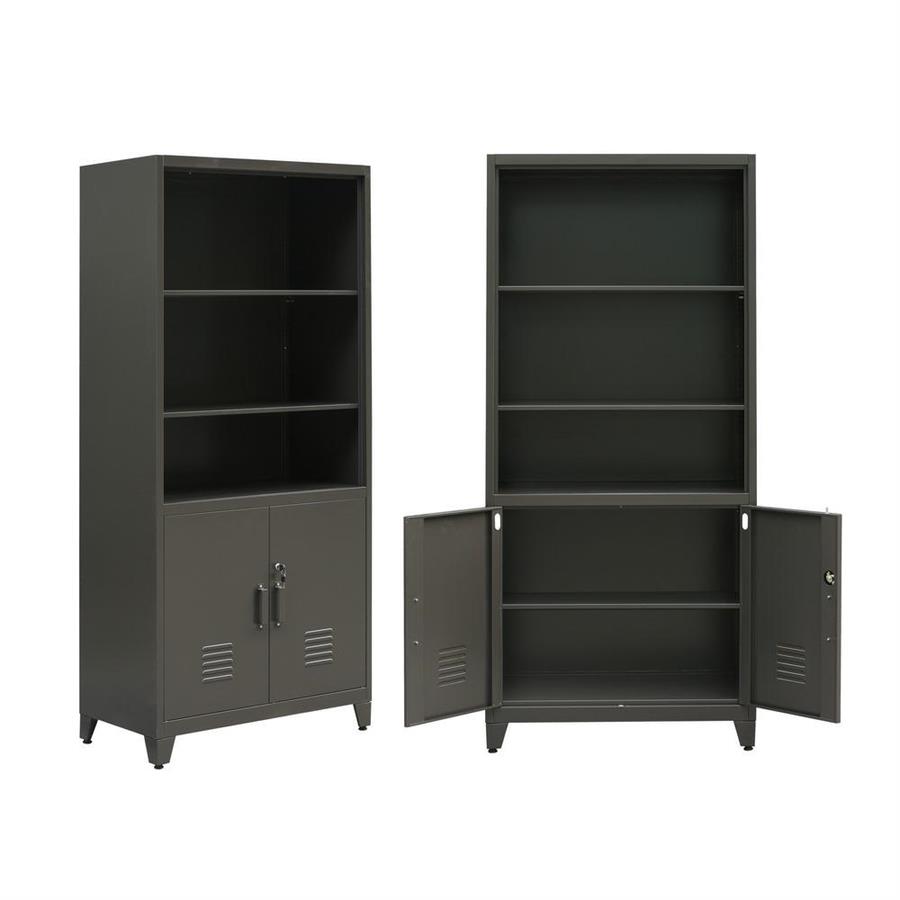Armadio metallo con serratura 5 ripiani e due ante 85x190 cm nero- Yumi
