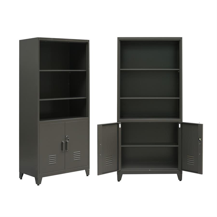Armadio metallo con serratura 5 ripiani e due ante 85x190 cm nero- Yumi