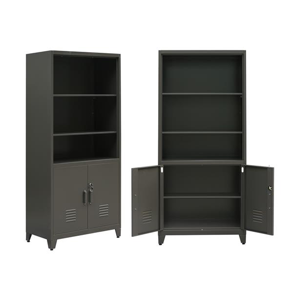 Armadio metallo con serratura 5 ripiani e due ante 85x190 cm nero- Yumi