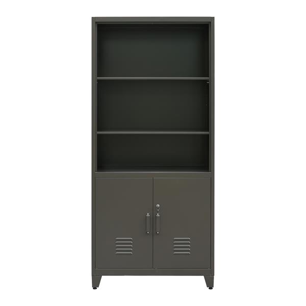 Armadio metallo con serratura 5 ripiani e due ante 85x190 cm nero- Yumi