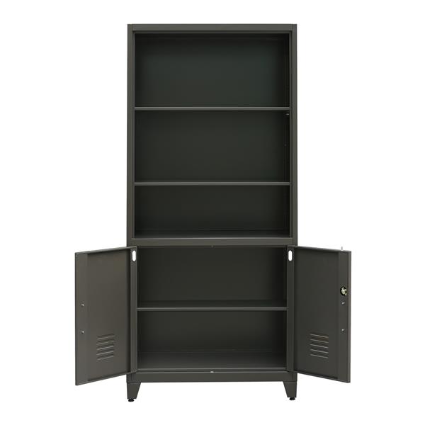Armadio metallo con serratura 5 ripiani e due ante 85x190 cm nero- Yumi