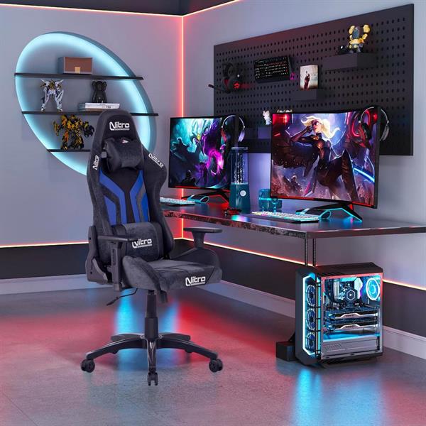 Sedia gaming blu e nera con chienale reclinabile - Flyco