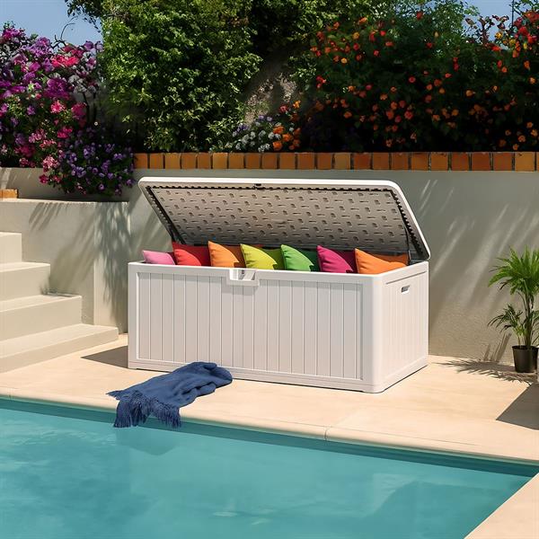 Baule da giardino 140x69x72 cm in resina HDPE bianco - Andy