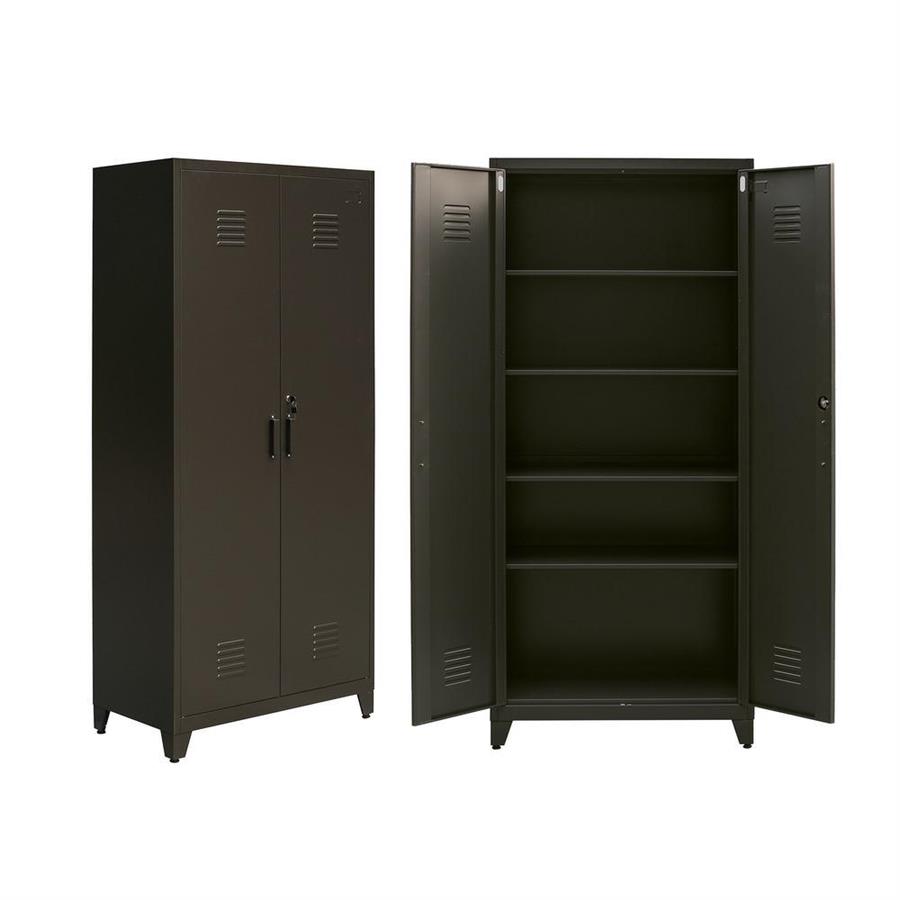 Armadio 5 ripiani in metallo nero 85x45x190 cm con serratura e chiavi