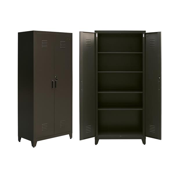 Armadio 5 ripiani in metallo nero 85x45x190 cm con serratura e chiavi