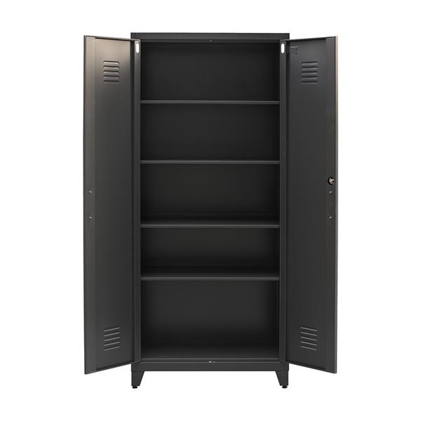 Armadio 5 ripiani in metallo nero 85x45x190 cm con serratura e chiavi