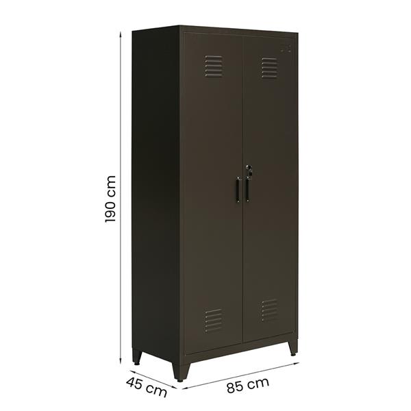 Armadio 5 ripiani in metallo nero 85x45x190 cm con serratura e chiavi