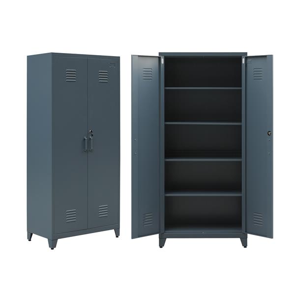 Armadio metallo ceruleo 85x45x190 cm con 2 ante e 5 ripiani