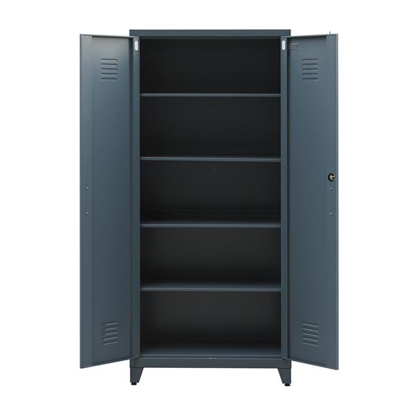 Armadio metallo ceruleo 85x45x190 cm con 2 ante e 5 ripiani
