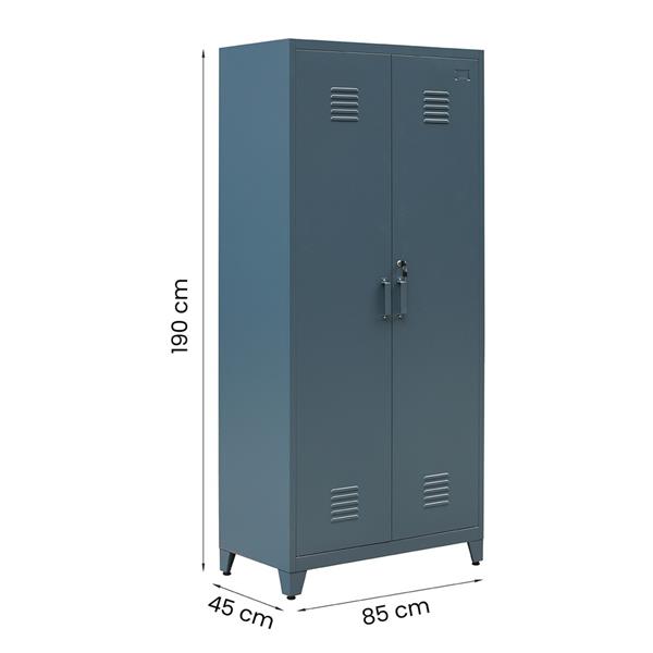 Armadio metallo ceruleo 85x45x190 cm con 2 ante e 5 ripiani