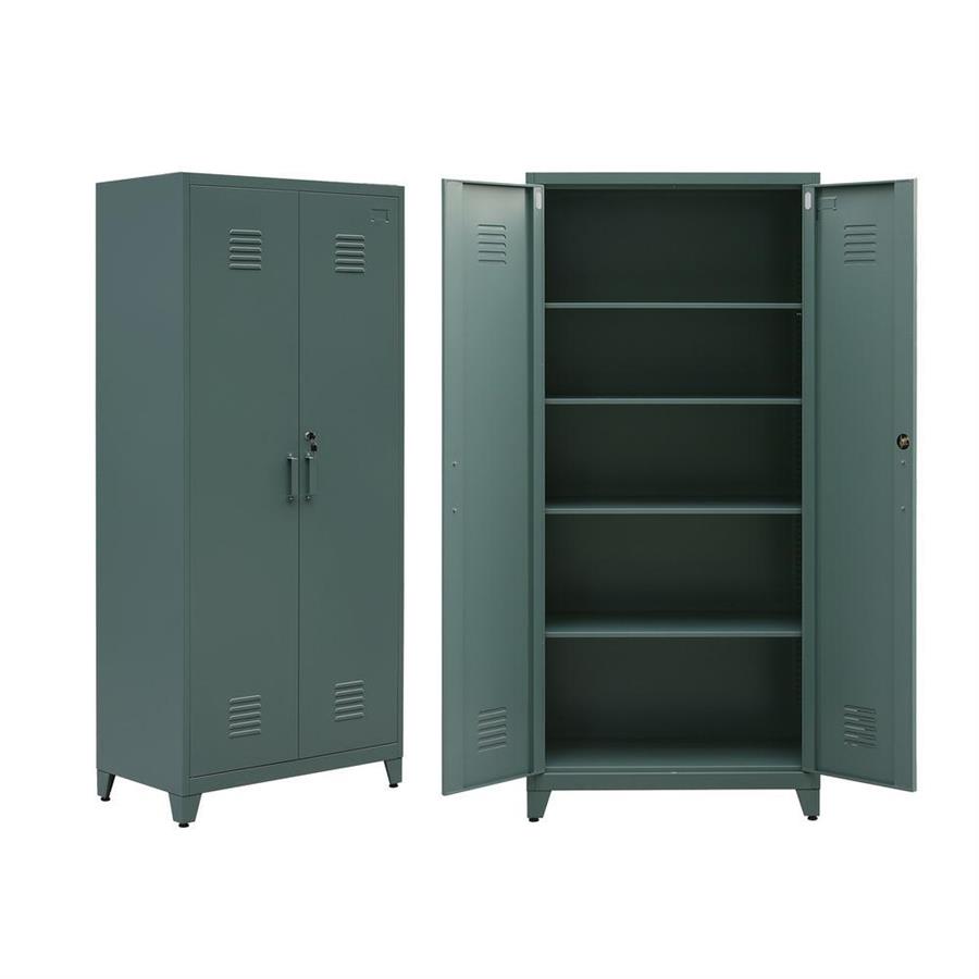 Armadio metallo con serratura 5 ripiani e due ante 85x45x190 cm verde