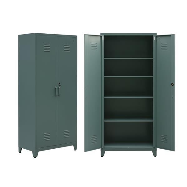 Armadio metallo con serratura 5 ripiani e due ante 85x45x190 cm verde