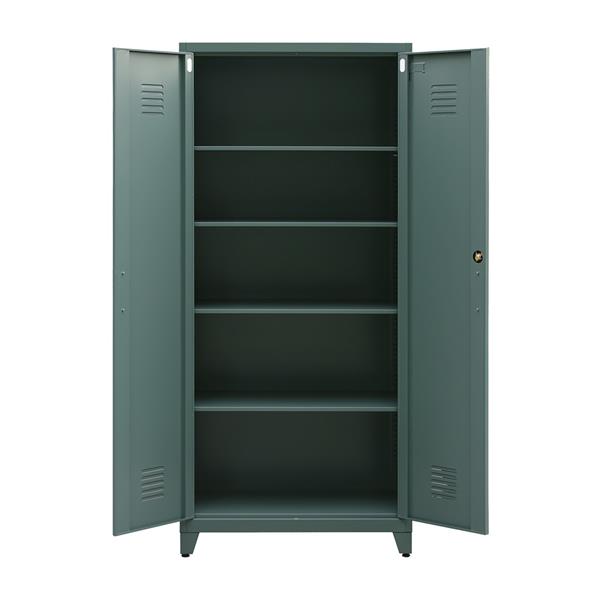 Armadio metallo con serratura 5 ripiani e due ante 85x45x190 cm verde