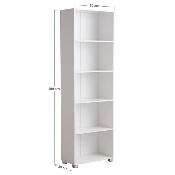 Libreria 5 ripiani color bianco opaco 60x30x189 cm - Buz