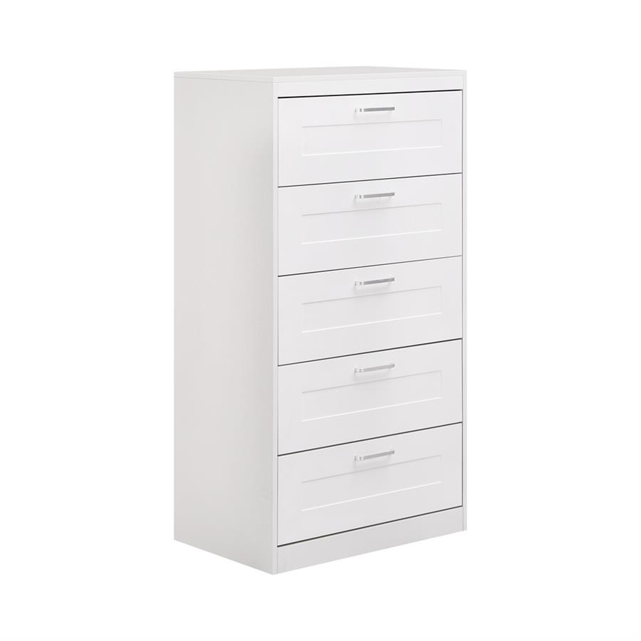 Cassettiera 5 cassetti bianca con maniglie 70x45x135 cm - Ginevra