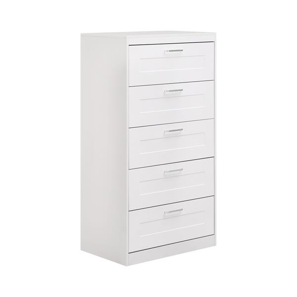 Cassettiera 5 cassetti bianca con maniglie 70x45x135 cm - Ginevra