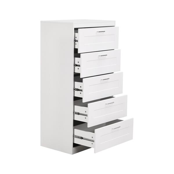 Cassettiera 5 cassetti bianca con maniglie 70x45x135 cm - Ginevra