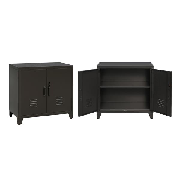 Armadio basso in metallo nero con serratura 2 ante 85x50x82 cm