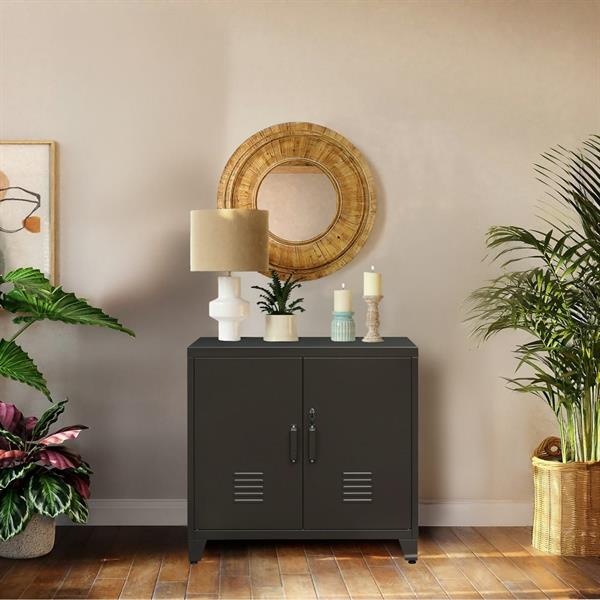 Armadio basso in metallo nero con serratura 2 ante 85x50x82 cm