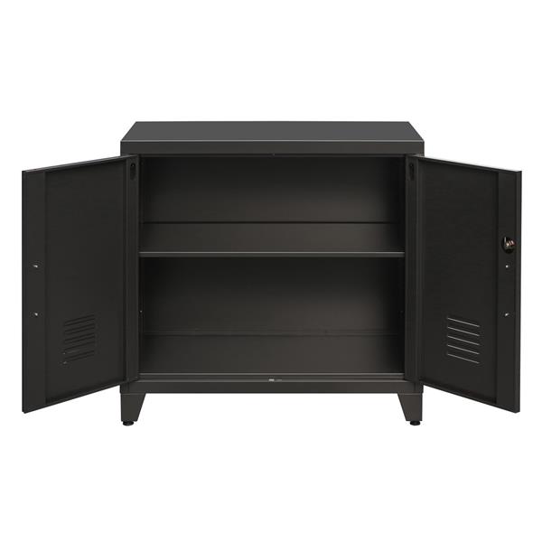 Armadio basso in metallo nero con serratura 2 ante 85x50x82 cm