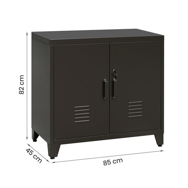 Armadio basso in metallo nero con serratura 2 ante 85x50x82 cm