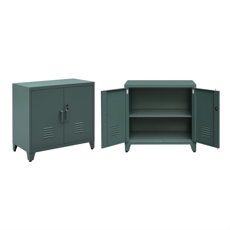 Armadio metallo ufficio verde 85x50x82 2 ante e 2 ripiani