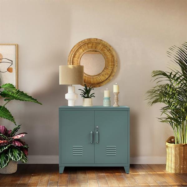 Armadio metallo ufficio verde 85x50x82 2 ante e 2 ripiani