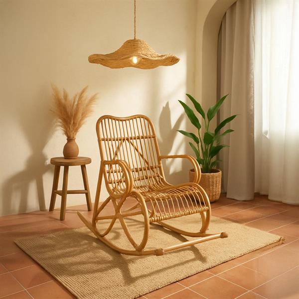 Sedia a dondolo in rattan natuale 93x64x96 cm - Damai