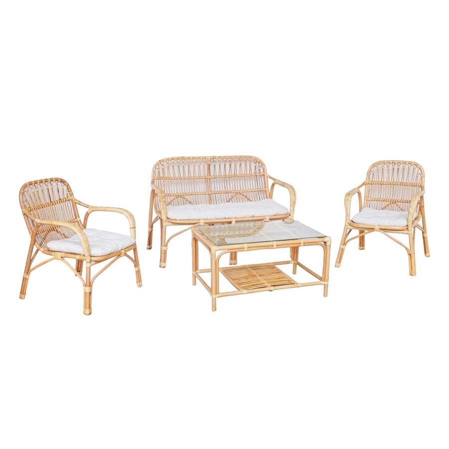 Set da giardino in rattan naturale con divano 2 poltrone e tavolino - Teman