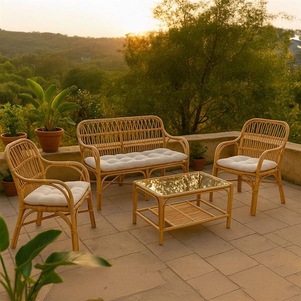 Set da giardino in rattan naturale con divano 2 poltrone e tavolino - Teman