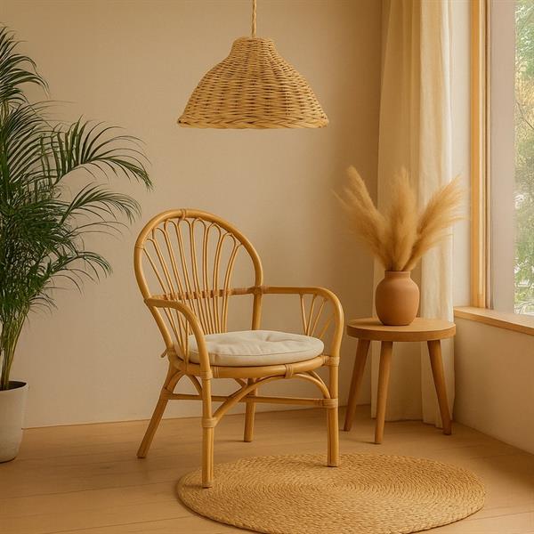 Sedia da giardino in rattan naturale e cuscino 86x61x70 cm - Hadi