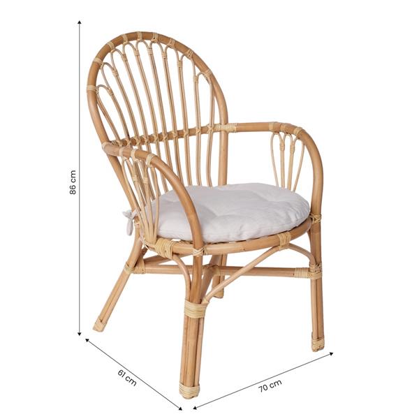 Sedia da giardino in rattan naturale e cuscino 86x61x70 cm - Hadi