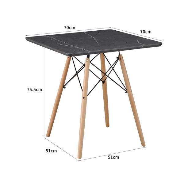 Tavolo da pranzo quadrato top effetto marmo grigio scuro 70x70x74 cm - Ester