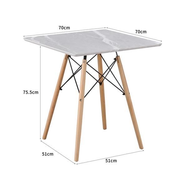Tavolino quadrato con piano effetto marmo grigio chiaro 70x70 - Ester