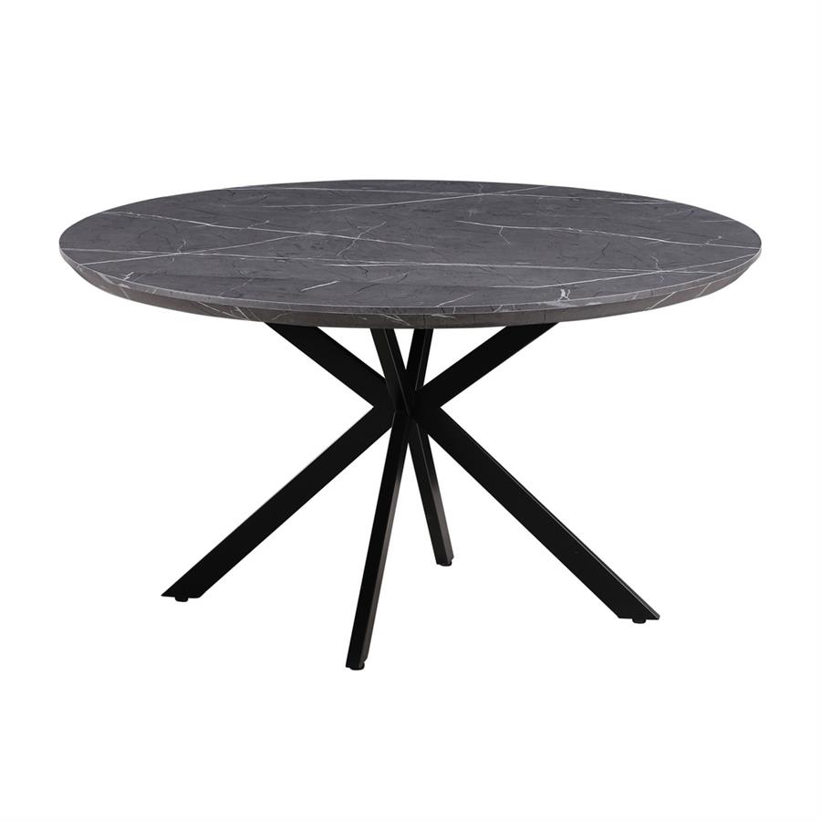Tavolo da pranzo tondo 140 cm top effetto marmo grigio scuro - Gabry