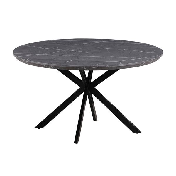 Tavolo da pranzo tondo 140 cm top effetto marmo grigio scuro - Gabry