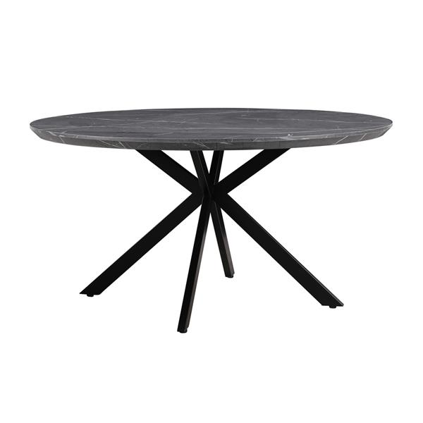 Tavolo da pranzo tondo 140 cm top effetto marmo grigio scuro - Gabry