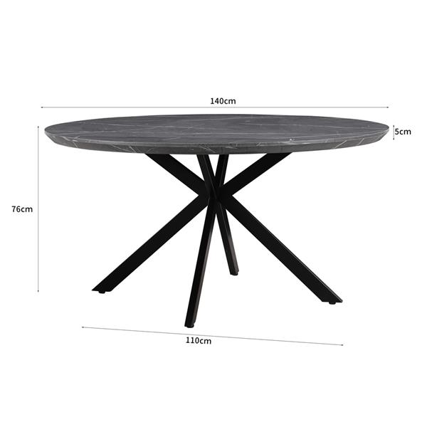 Tavolo da pranzo tondo 140 cm top effetto marmo grigio scuro - Gabry