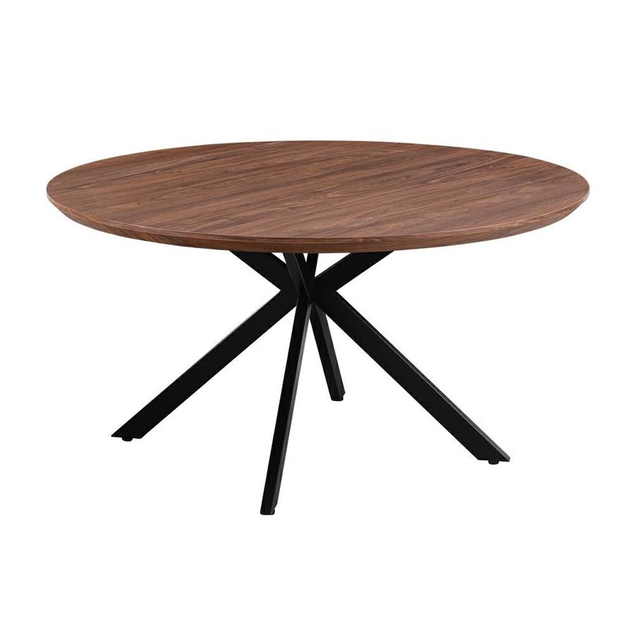 Tavolo tondo 140 cm con top effetto noce e gambe nere - Exten