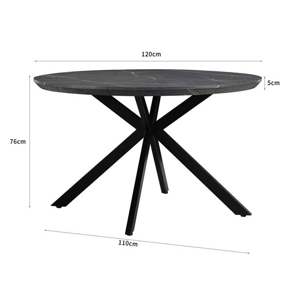 Tavolo tondo 120 cm con top effetto marmo grigio scuro - Gabry