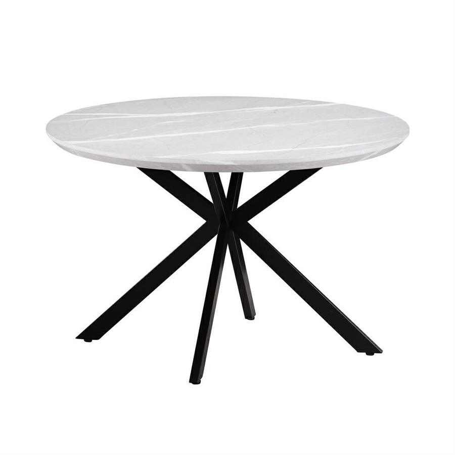 Tavolo tondo 120 cm top effetto marmo chiaro e gambe nere - Gabry